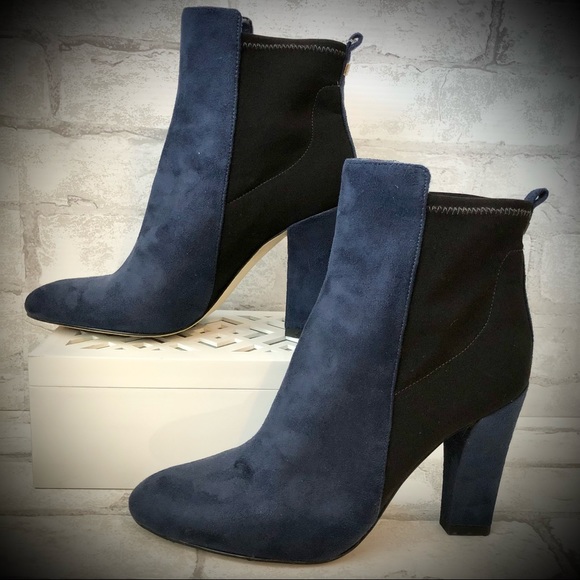 Beautiful Ivanka Trump Blue Suede/Black Elastic Ankle Boots - Picture 4 of 12